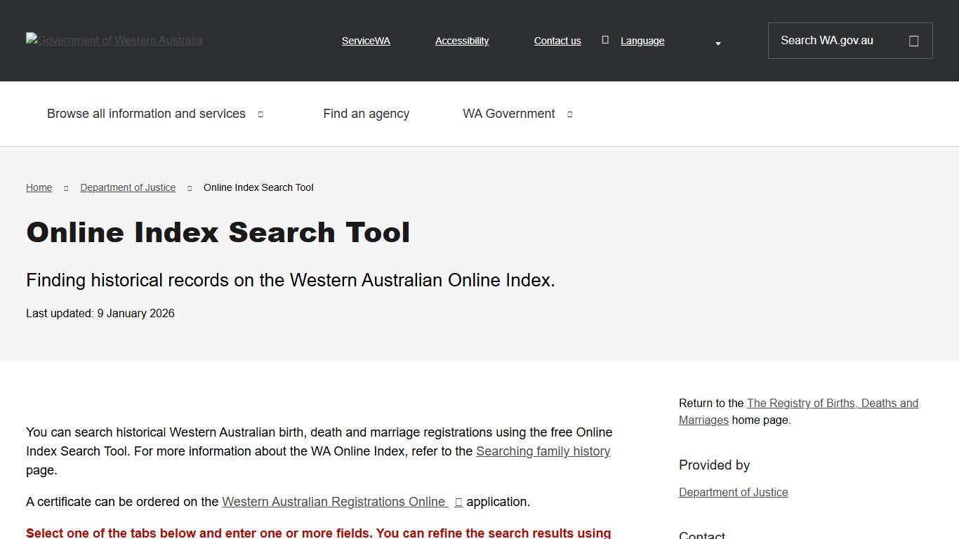 Online Index Search Tool